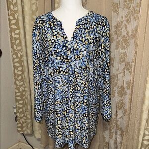 Jones New York Blue and Yellow Abstract Blouse